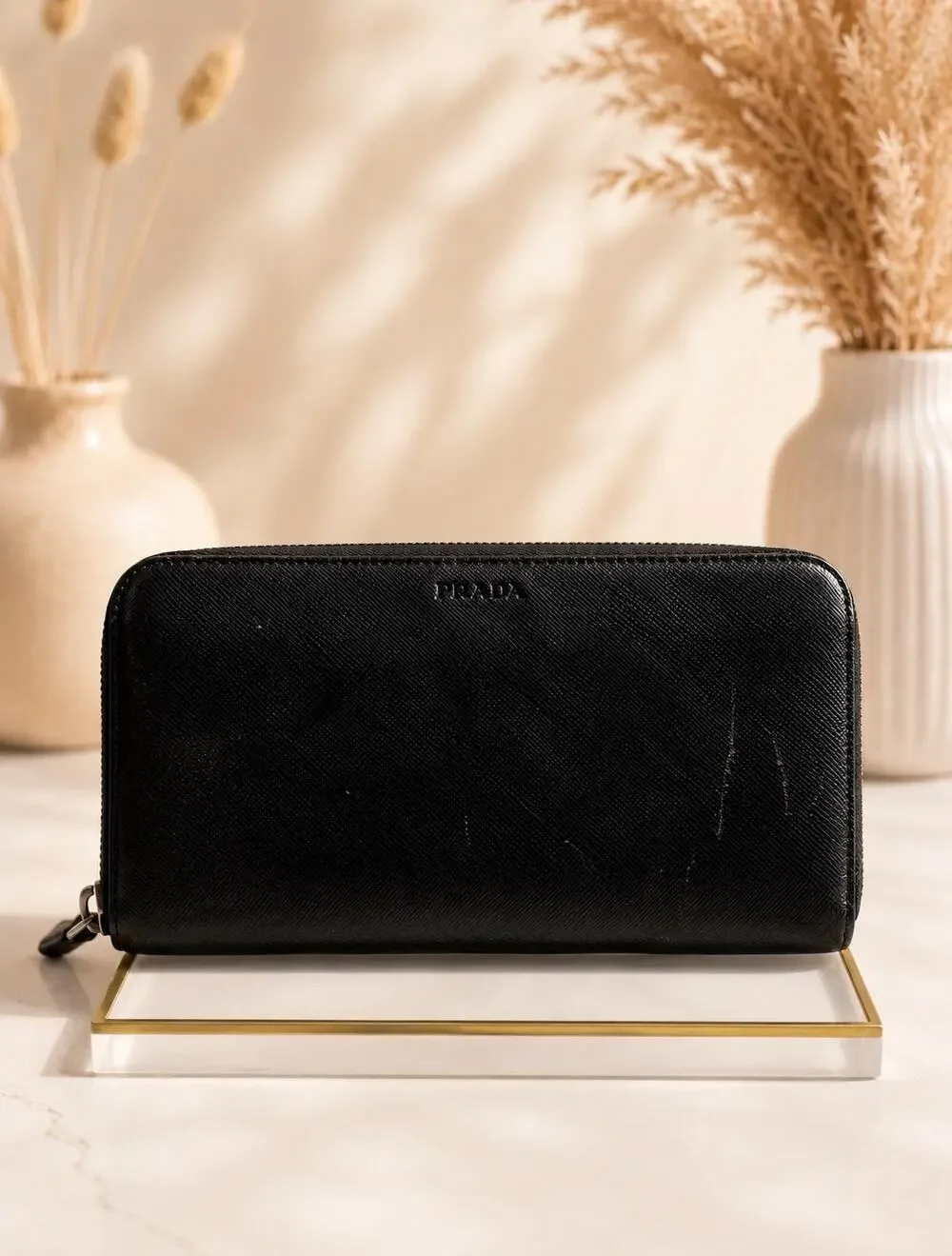 Prada Saffiano Leather Zip-Around Long Wallet